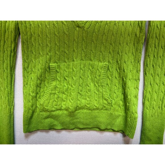 J. Crew Women's Deep V Neck Wool Pullover Hooded Sweater Cable Knit Size S Green - Picture 5 of 11